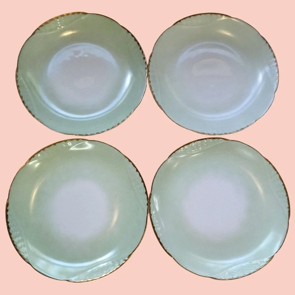 Antique Haviland Limoges France Plate Set Lot Mint Green Scalloped Gold Trim
